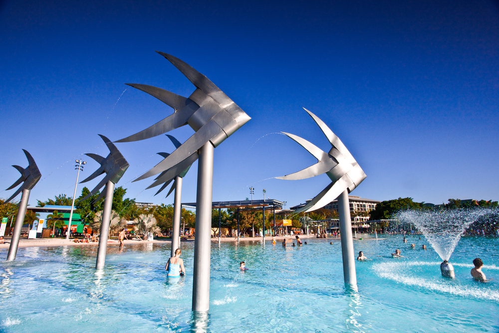Cairns lagoon and Fish Sculpture in Cairns